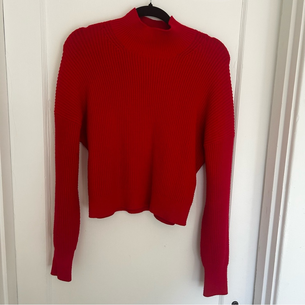 J. Crew Red Ribbed Mock Neck Pullover - Picture 2 of 6